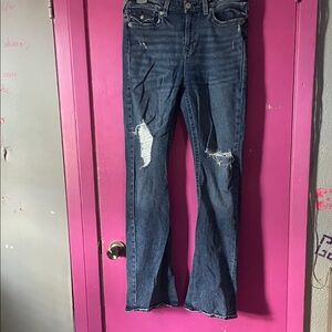 True Religion Joey Midrise Distressed Blue Flare Jeans